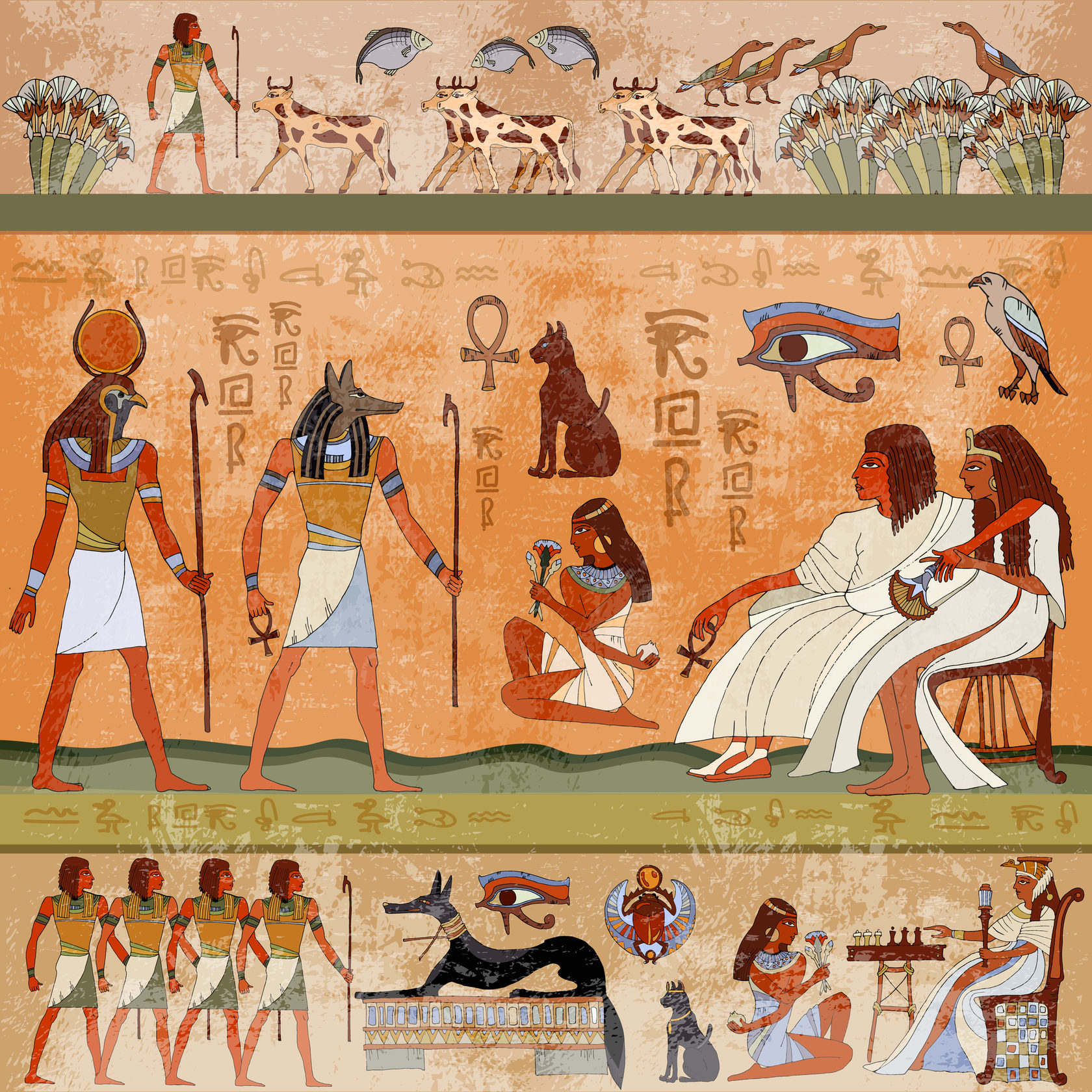 Древняя сцена Египта египетские боги и фараоны