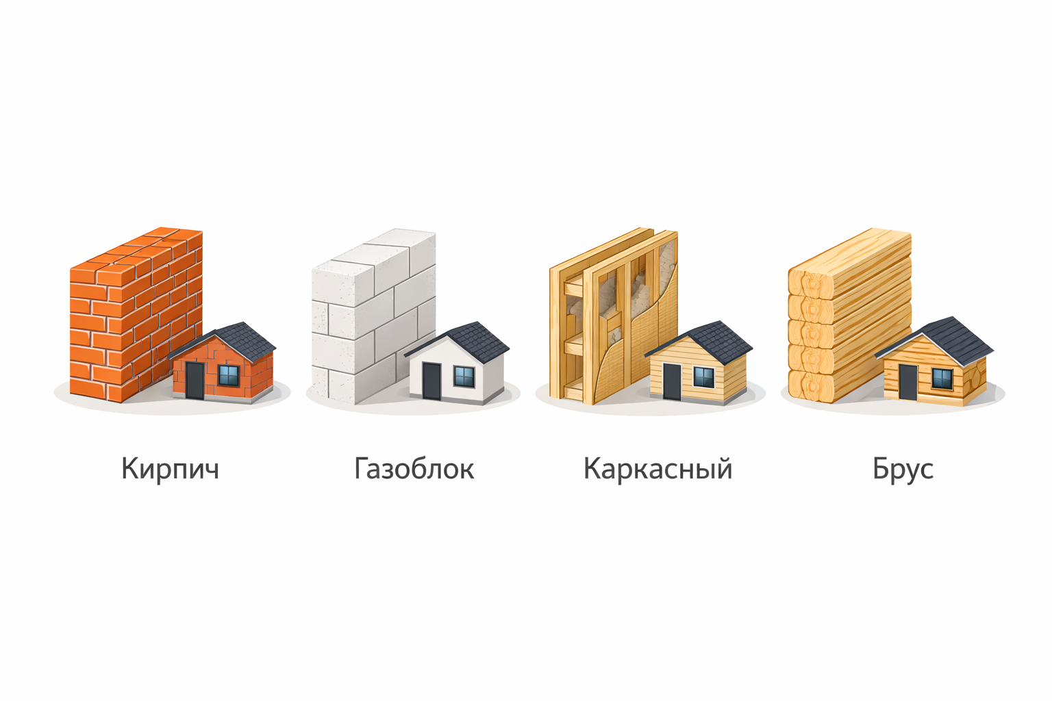 Сравнение материалов для строительства дома — кирпич, газоблок, каркас, брус