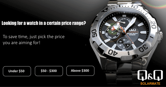 Пример продукции с диапазоном цен на Q&Q Solarmate