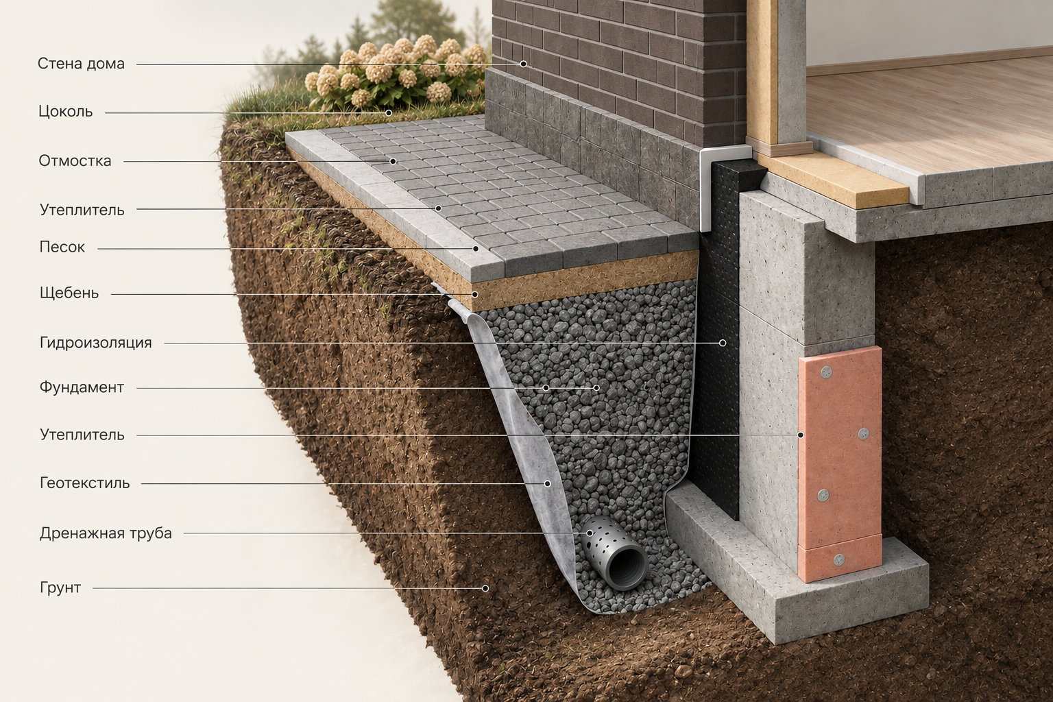 Отмостка фундамента: нужна ли она при разных типах фундамента