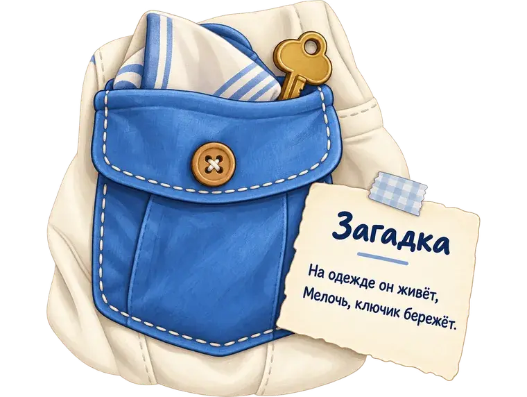Синий джинсовый карман с пуговицей, ключик и записка-загадка для домашнего квеста