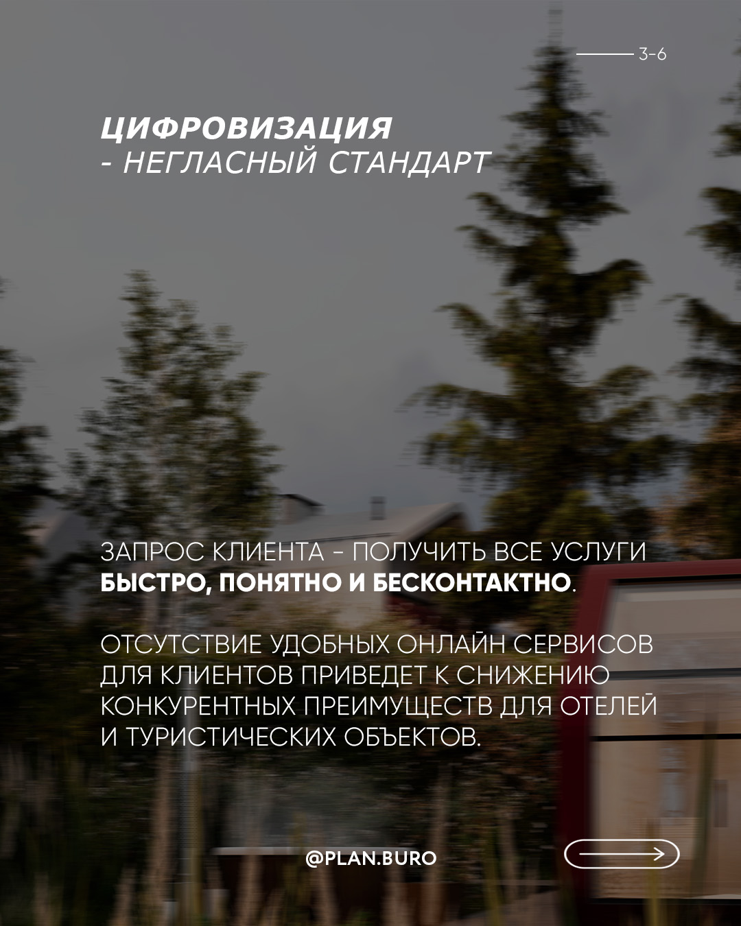 Слайд «Цифровизация — негласный стандарт»: запрос гостя получить все услуги быстро, понятно и бесконтактно; отсутствие удобных онлайн-сервисов приведёт к снижению конкурентных преимуществ отелей и туристических объектов