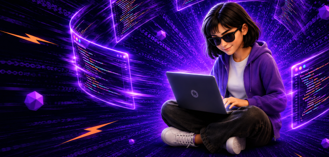 Старшеклассник пишет код на JavaScript