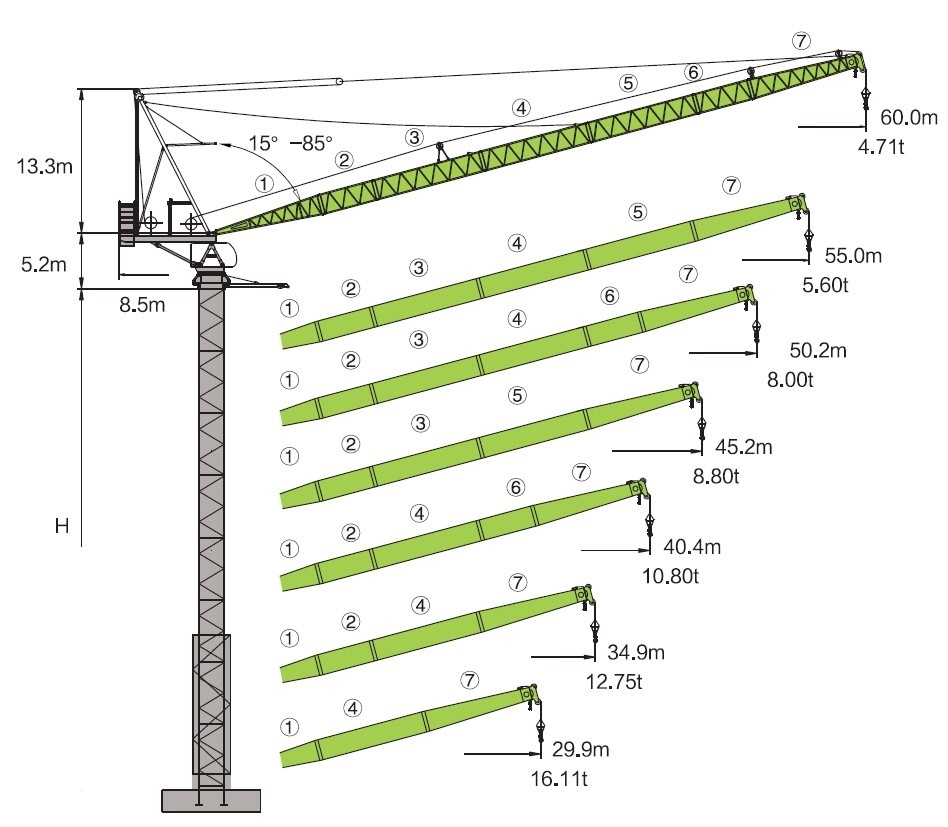 Масса башенного крана. Башенный кран Zoomlion l400-25. Башенный кран с вылетом стрелы 60 м. Кран башенный с вылетом 60м. Башенный кран вылет стрелы 24м.
