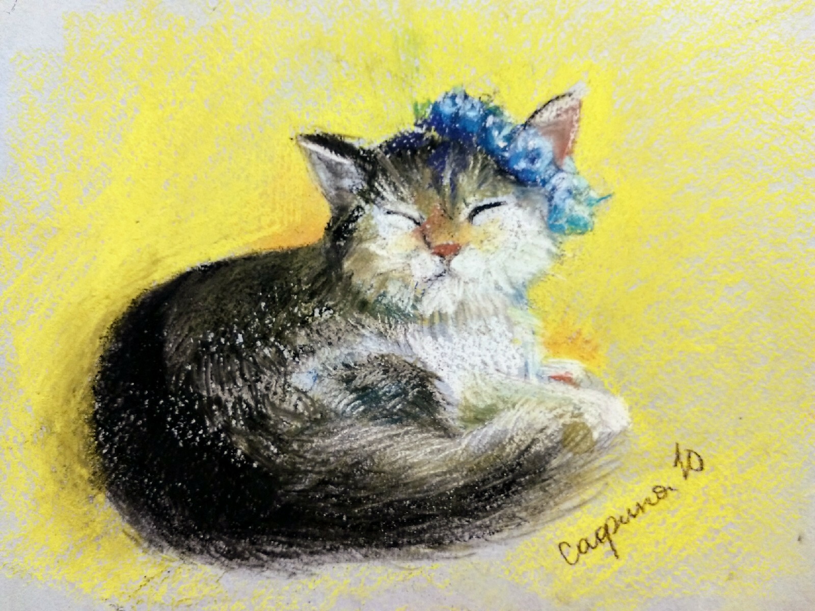 Кошки в кружке нарисованные пастелью