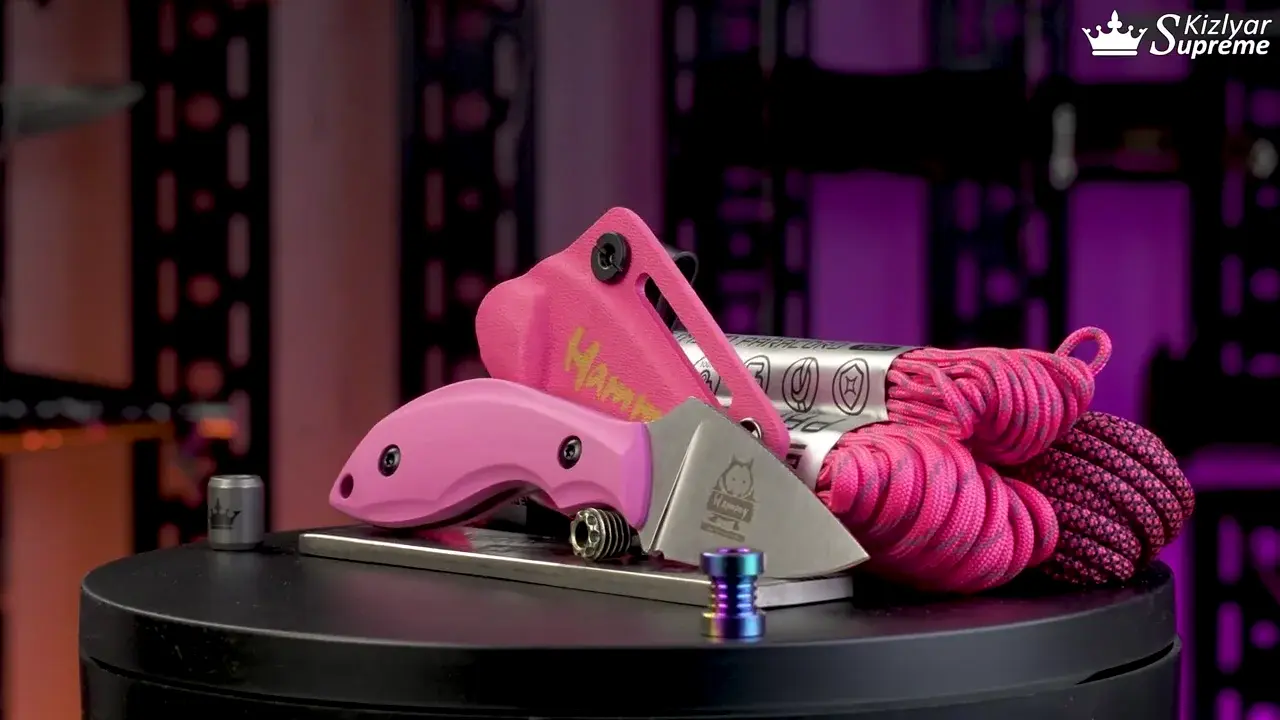 Hammy Pink Elmax compact fixed blade in studio rotation