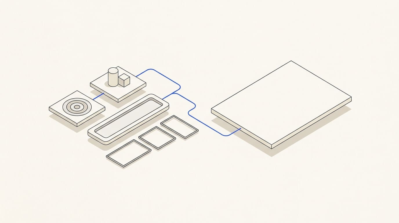 A brief with an audience tile, product reference, message container and three format frames.