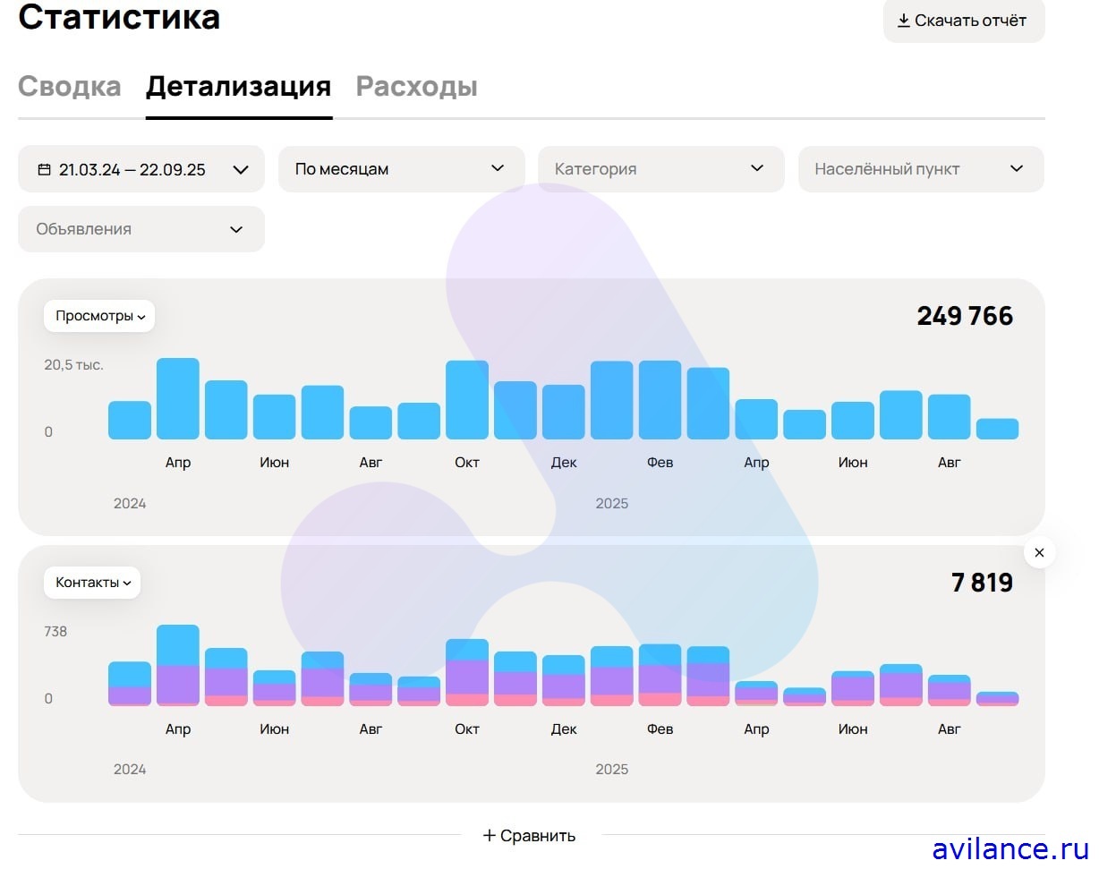 Аккаунт 2 статистика найм пансионат Авито