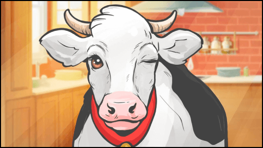 Яркий финальный момент рекламной истории: довольная корова игриво подмигивает – тёплый и запоминающийся образ