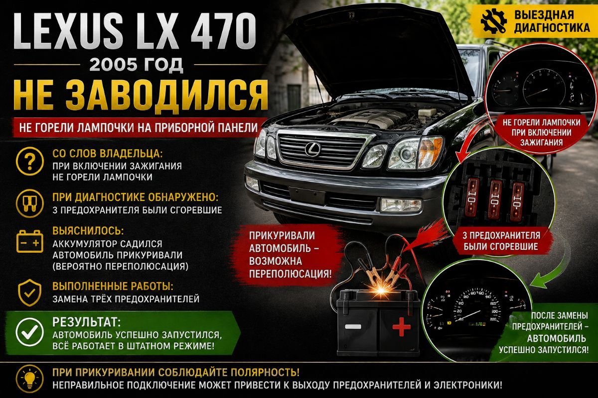 Lexus LX 470 2005 — не заводился после прикуривания перегорели предохранители