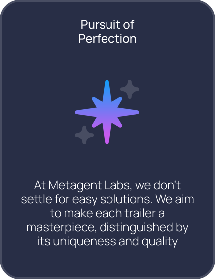 Pursuit of Perfection. At Metagent Labs, we don't settle for easy solutions. We aim to make each trailer a masterpiece, distinguished by its uniqueness and quality