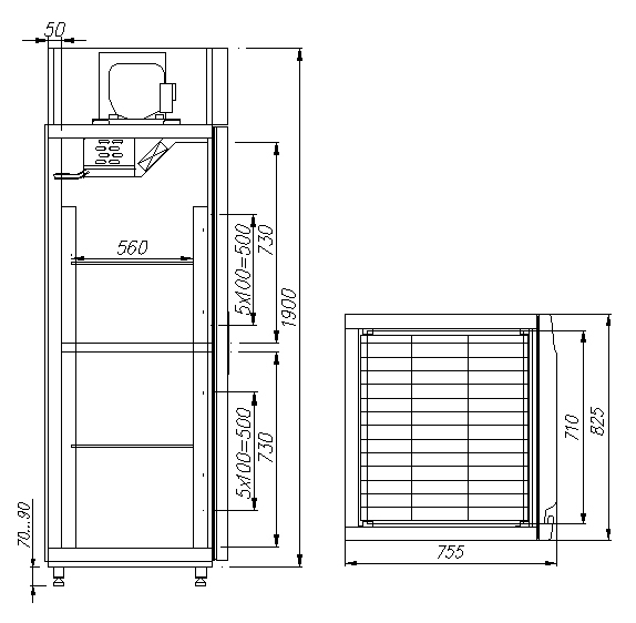 Шкаф Polus / Полюс С МЕТАЛЛИЧЕСКИМИ ДВЕРЬМИ RF700 Сarboma INOX чертёж