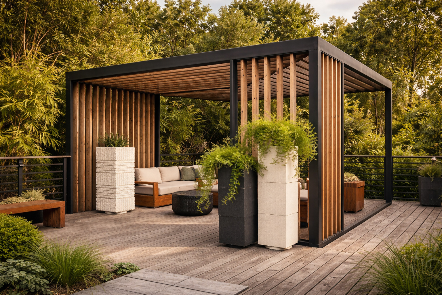 Беседка №1 (современная с деревянными ламелями)