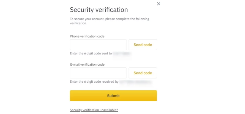 Binance API example: Verification section