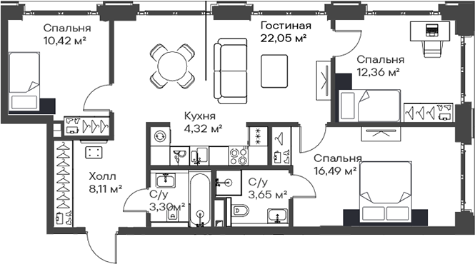 3-комн 80,7 м²