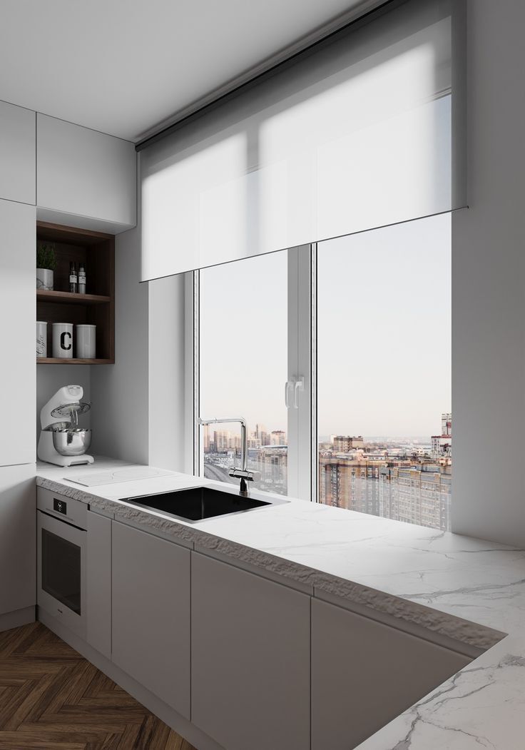 Кухня с мойкой у окна