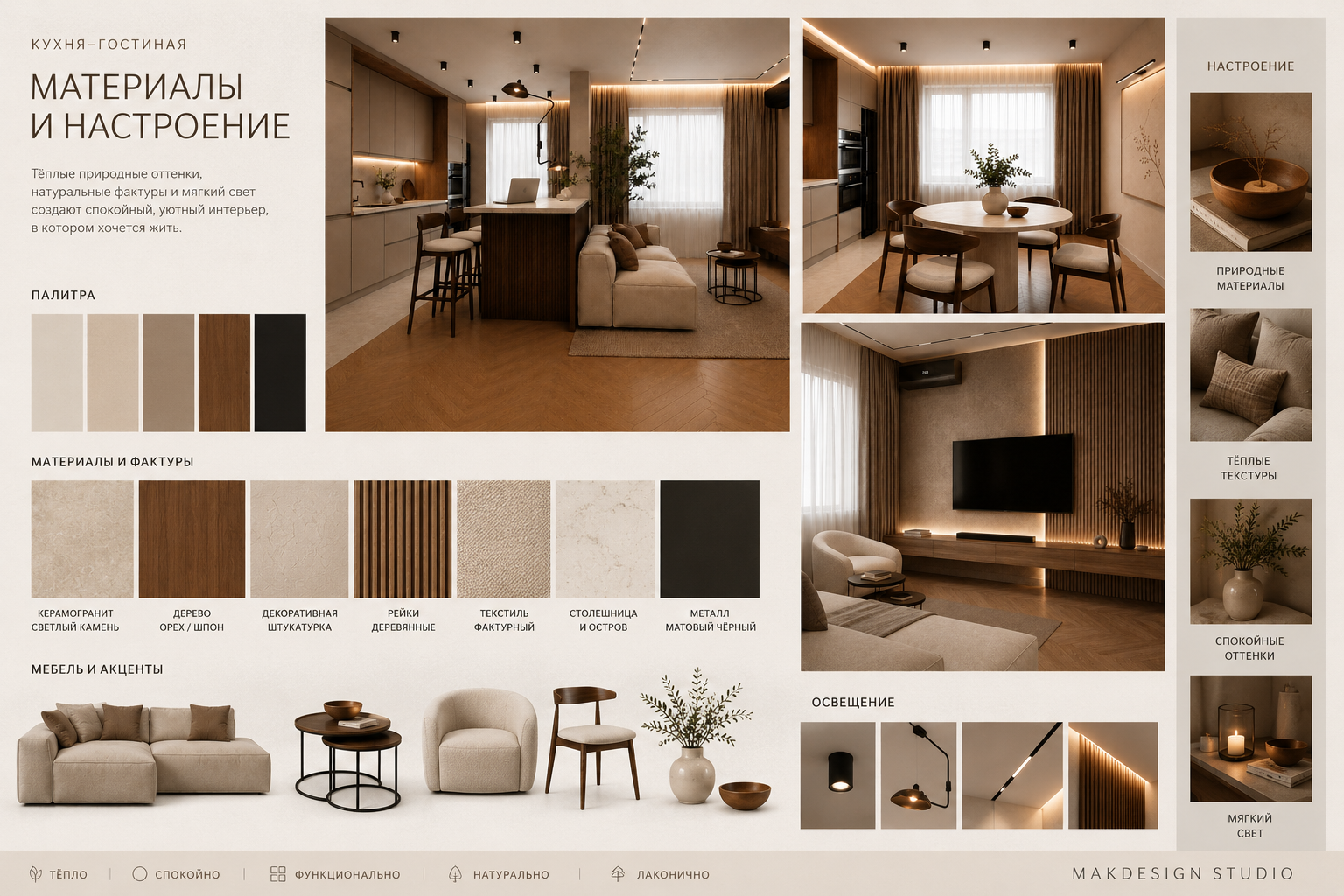 Мудборд кухни-гостиной MAKDESIGN STUDIO