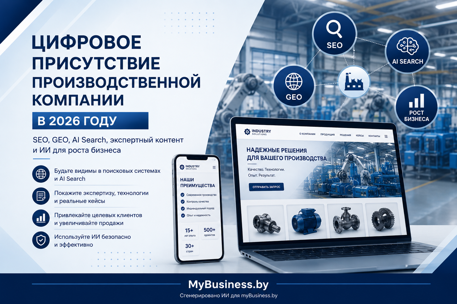 Цифровое присутствие производственной компании в 2026 году: сайт и каталог продукции SEO GEO AI Search экспертный контент и использование искусственного интеллекта для продвижения бизнеса.