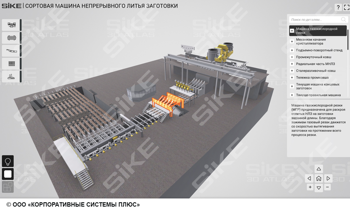 Устройство сортовой машины непрерывного литья заготовок (МНЛЗ) — SIKE  Интерактивный тренажер (3D Атлас 2.0) для изучения оборудования