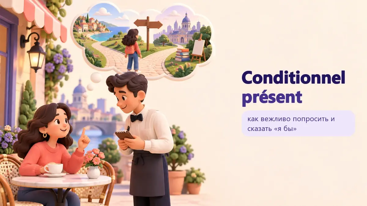 Обложка статьи «Conditionnel présent»: тематическая учебная композиция LaRou