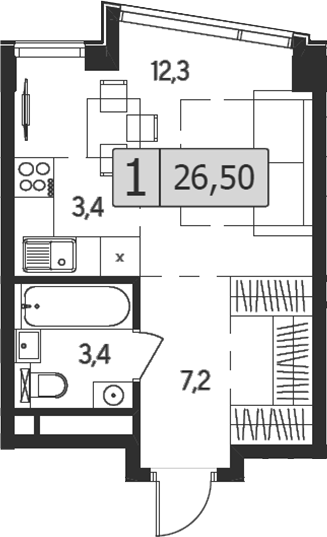 Студия 26,50 м²