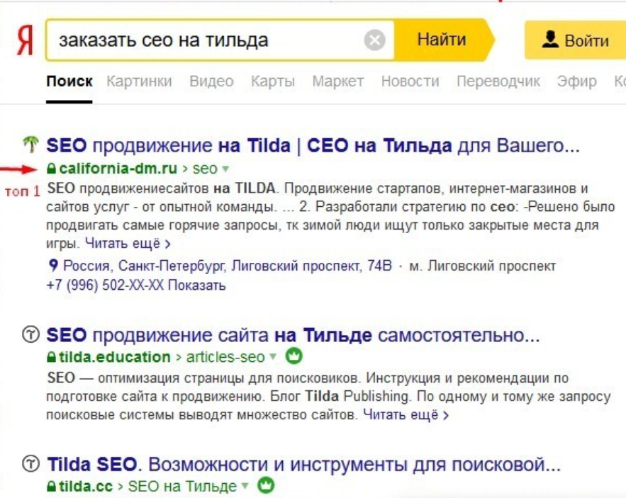 SEO на тильда в топе наш сайт