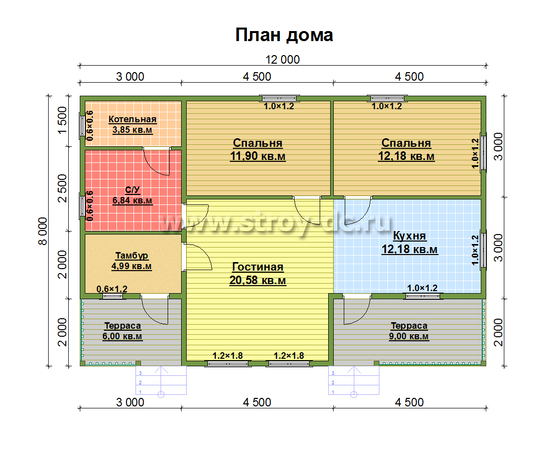 План брусового дома 8 9