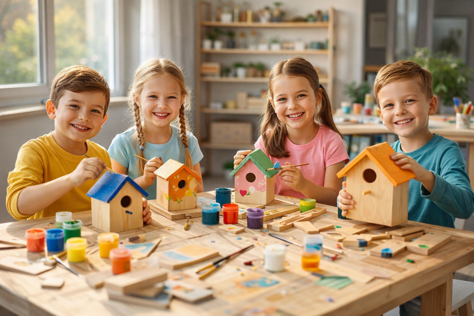 Дети увлеченно делают творческую работу