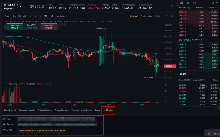 Binance Testnet account on the Binance Futures Testnet