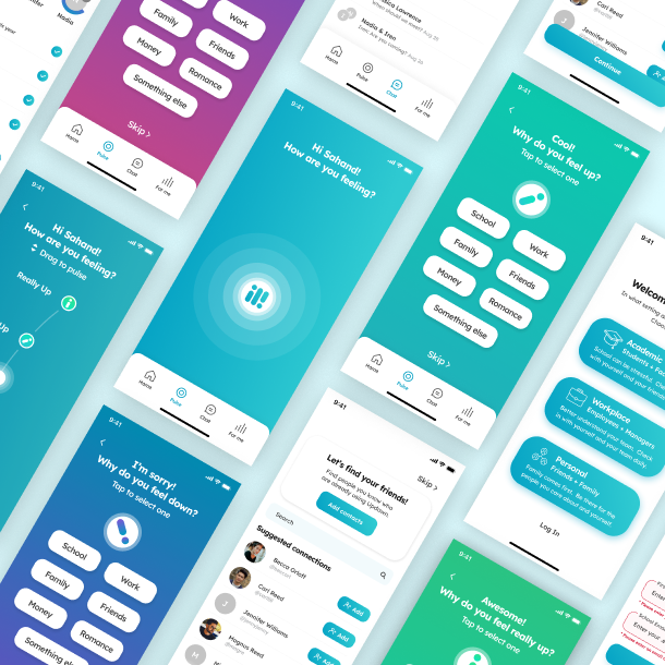 Updawn is a mood tracking and well-being social app for educational institutions designed by Yugen Branding