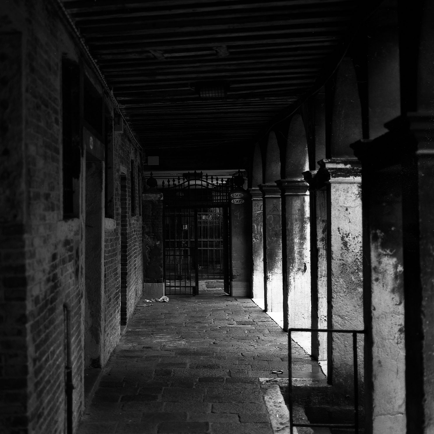 Covered Arcade. Venice. 2006. BW Negative 6×6. 