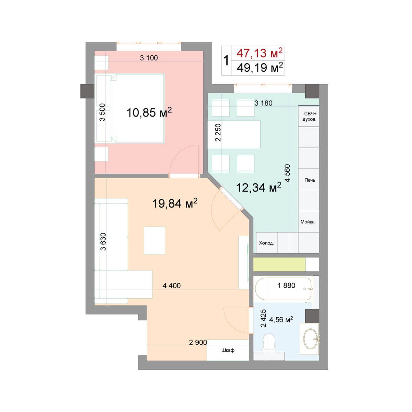 ЖК «Наследие» Нальчик, квартира 49,18 м²