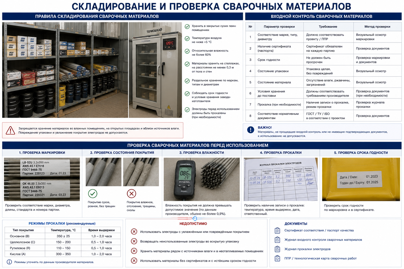 Складирование и проверка сварочных материалов