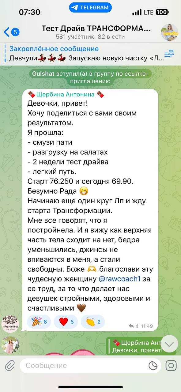 Переписка в чате участниц