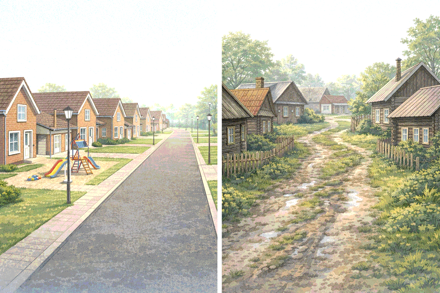 Сравнение коттеджного посёлка и деревни для постоянного проживания