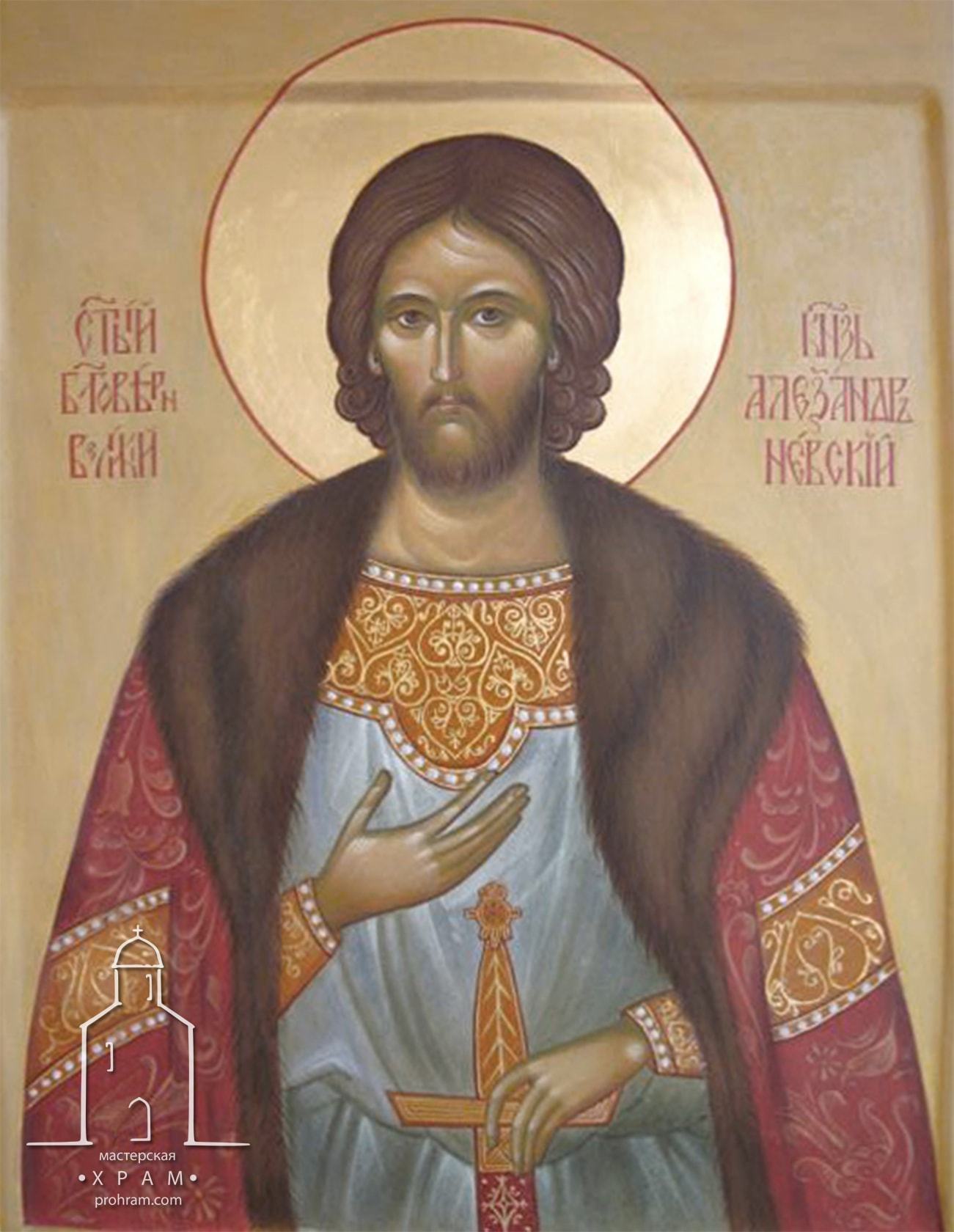  icon paintihg, hand painted icon of Holy Right-Believing Prince Alexander Nevsky , egg tempera