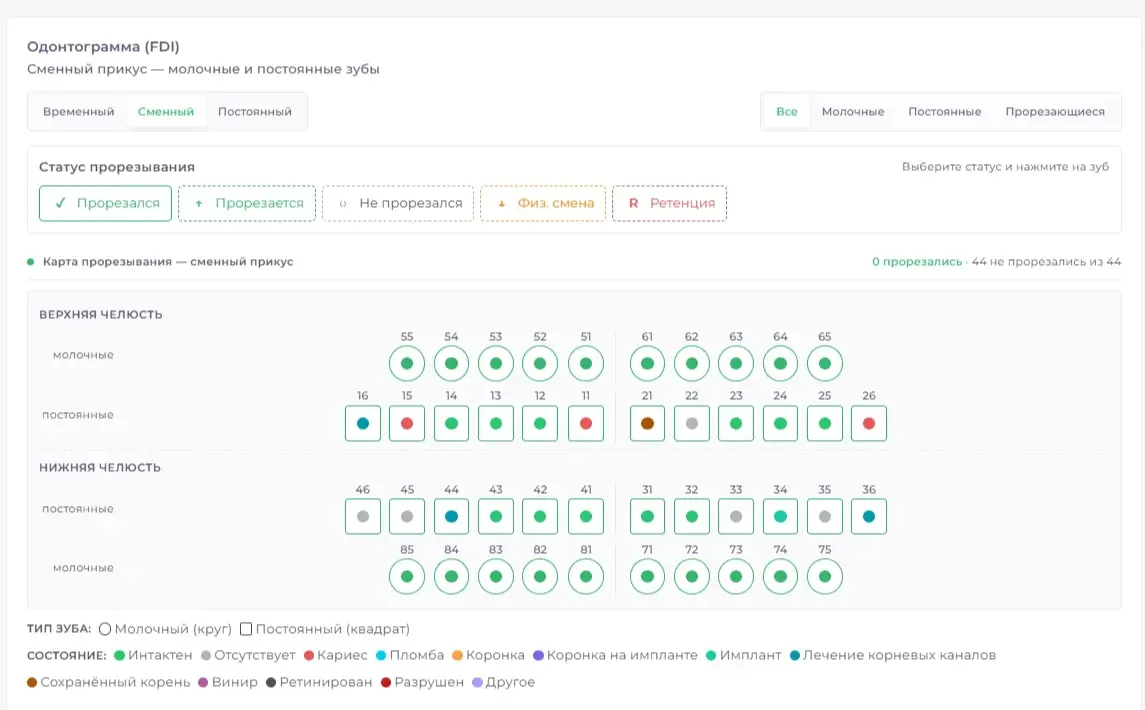 Одонтограмма FDI — Future IT Dent