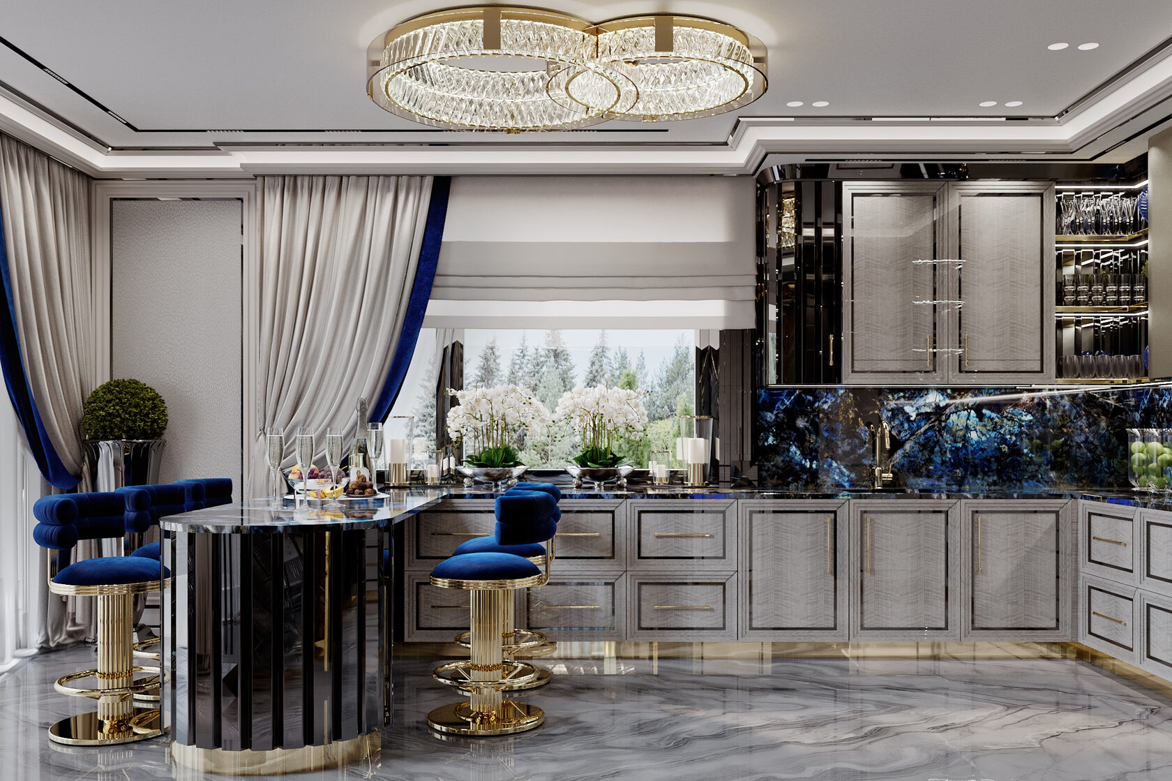 Дизайн интерьера кухни в стиле ар-деко