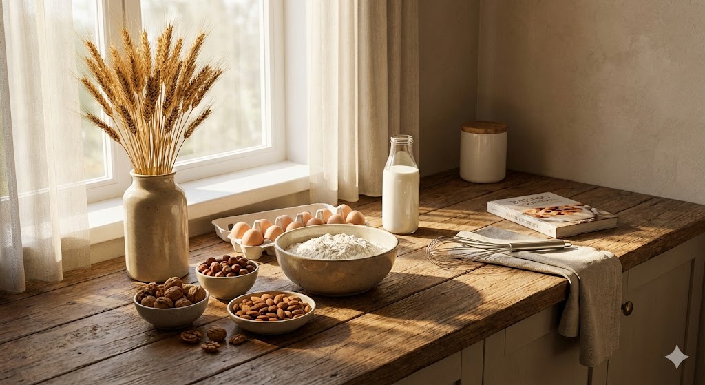 Приготовление праздничной выпечки с орехами на кухне 