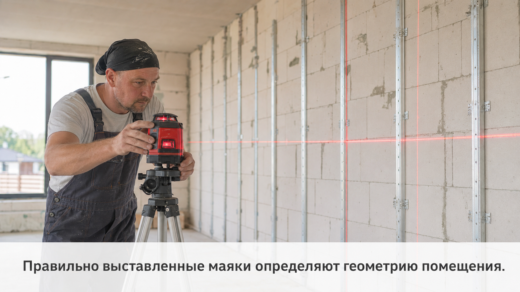Установка маяков по лазерному уровню при штукатурке стен