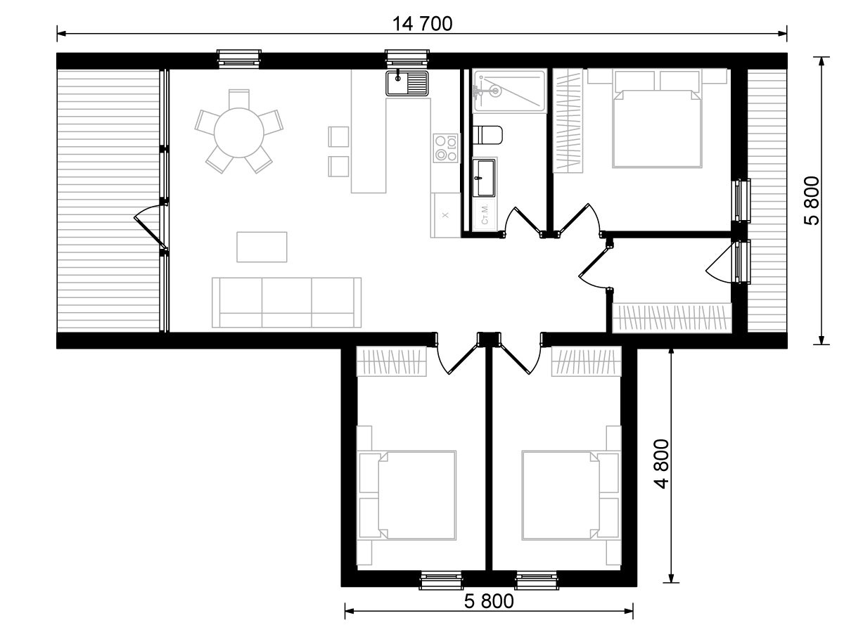 Планировка барнхаус одноэтажный 2 спальни