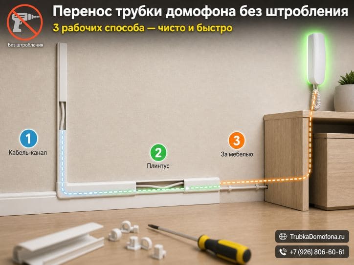 Перенос трубки домофона без штробления: три рабочих способа