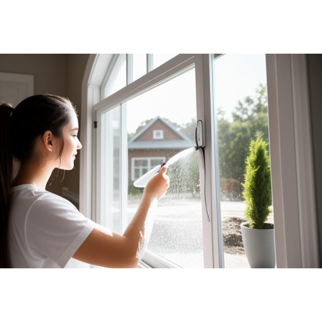 Girl washing windows