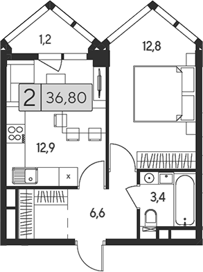 2-комн 36,80 м²