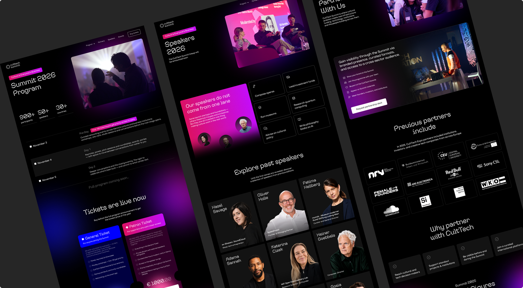 CultTech Summit website — program numbers and footer