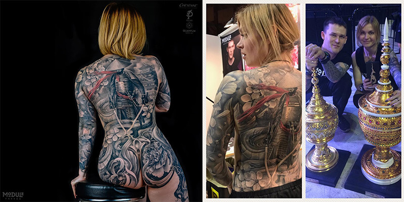 Detailed large-scale Japanese back tattoo project by nasa_ink, showcasing fine shading, oriental mythology, and professional composition