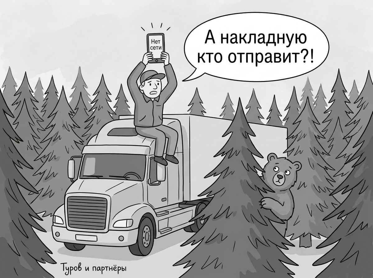 Водитель в лесу без связи оформляет бумажную накладную - один из восьми случаев, когда бумага законна