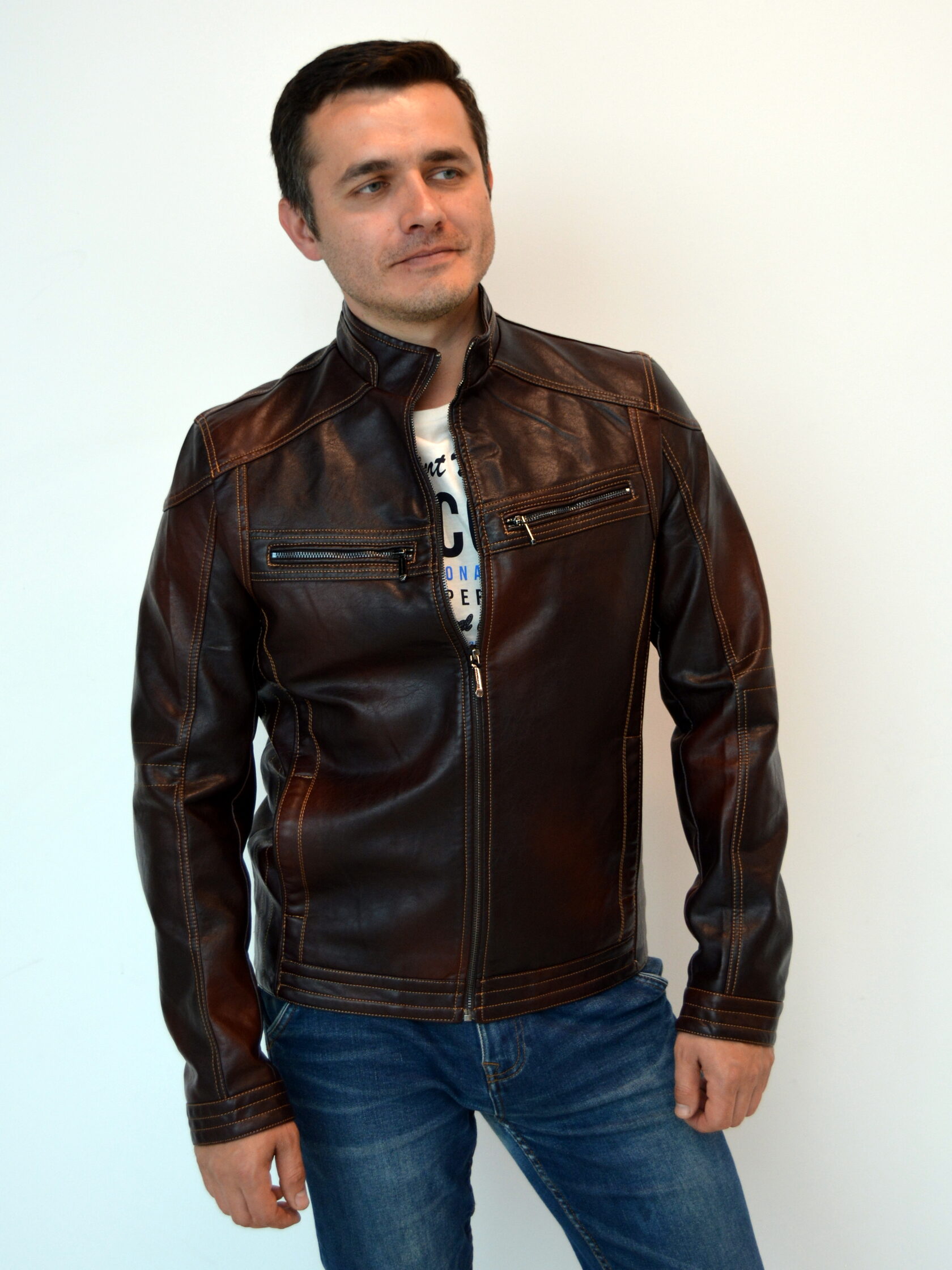 Купить демисезонную мужскую куртку из кожзама Aaron Спб. Новинки! Скидки!