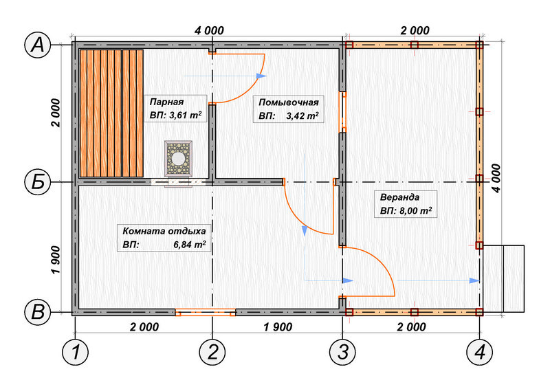 Схема каркасной бани 3 на 4
