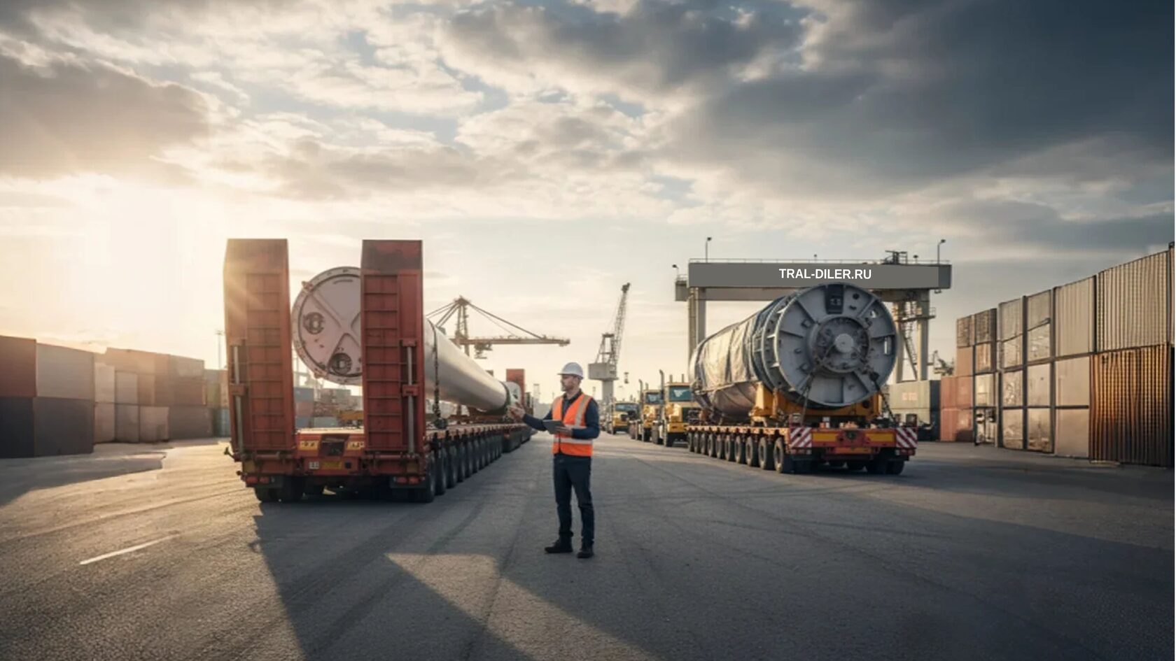 экспидитор стоит в порту, позади тралы